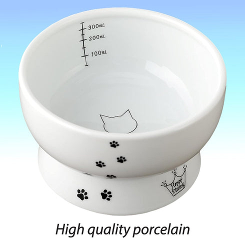 Necoichi Raised Cat Water Bowl, Elevated with Measurement Lines, Dishwasher and Microwave Safe, Regular Size