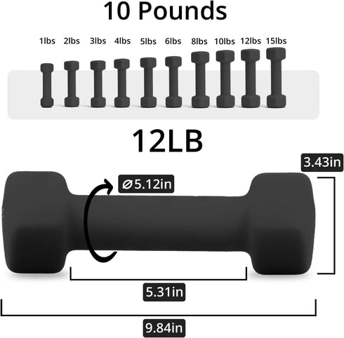 Portzon 10 Colors Options Compatible with Set of 2 Neoprene Dumbbells, 1-15 LB, Anti-Slip Hex Shape