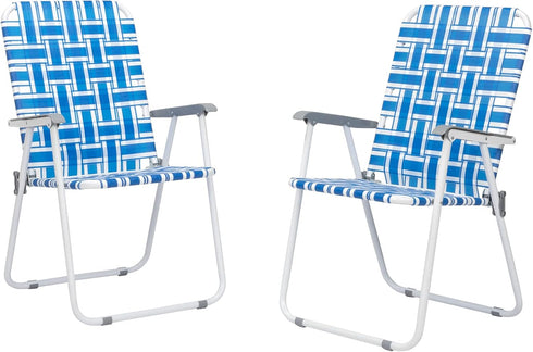 Kcelarec Set 2 1) of Patio Folding Lawn Chair, Outdoor Beach Portable Webbed Folding Camping Chair for Yard, Garden
