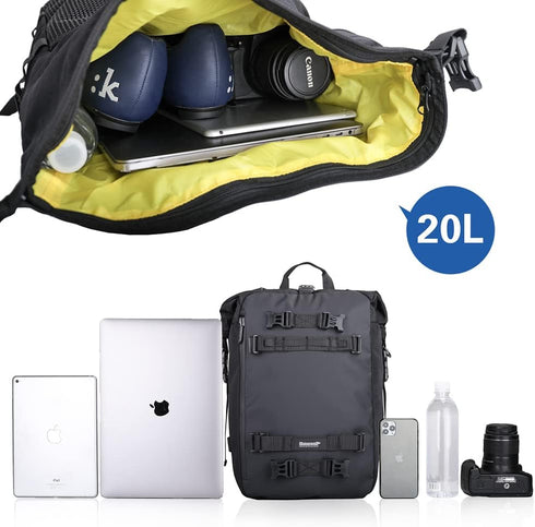 Rhinowalk 20L Motorcycle Tail Bag - Waterproof Motor Travel Luggage, Black Rear Rack Trunk Storage