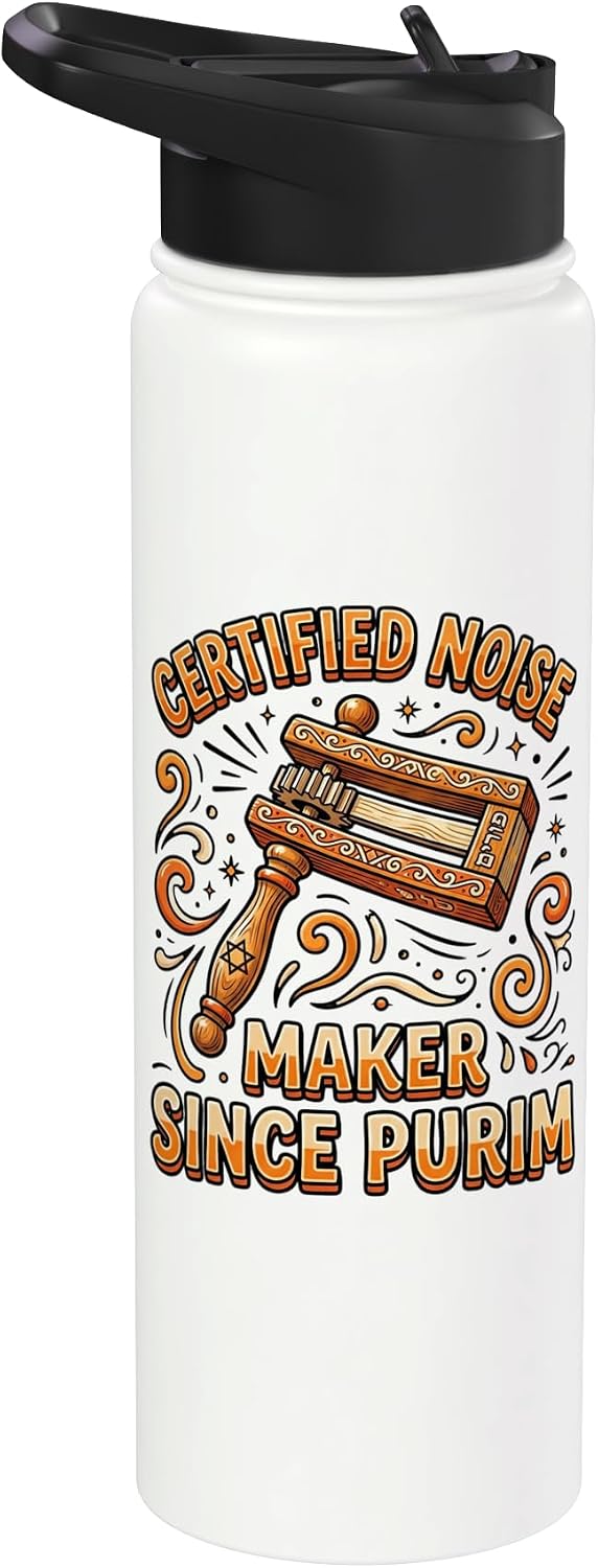 Groggers Purim Festival Jewish Men Women Kids Certified Noise Maker Haman Esther Grover Grogger Stainless Steel Insulated Water Bottle