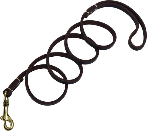 Reopet Genuine Leather Dog Leash, 4 Feet / 5 Feet / 6 Feet for Small & Medium Dogs, Real Leather, Brown