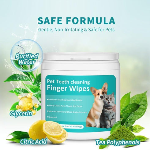 PITHER Dog Teeth Cleaning Wipes, Disposable Gentle Dental Finger Wipes for Dogs & Cats, 50 Counts for Freshening Breath