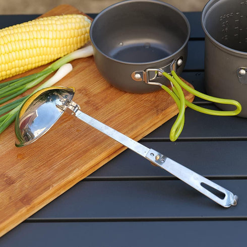 Portable Stainless Steel Camping Tableware Folding Spoon Soup Ladle