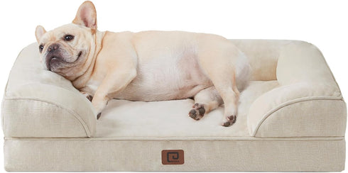 EHEYCIGA Orthopedic Dog Bed for Medium Dogs, Waterproof Memory Foam Couch Bed with Washable Removable Cover, Beige