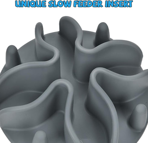 Silicone Dog Slow Feeder Bowl Insert, Strong Suction Cups for Stainless Steel, Glass, Ceramic Dog Bowls (Grey, Medium)