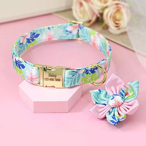 Beirui Cute Floral Patterns Dog Collars for Small Medium Large Dogs, Pink, with Flower for Wedding Holiday (L: Neck