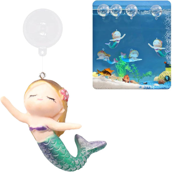 Floating Mermaid Fish Tank Decor, Cartoon Aquarium Decorations for Aquatic Pets, Resin Ornaments