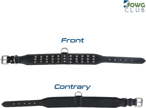 Genuine Leather Studded Dog Collar | Brazier Rivet | 2” Wide, Heavy Duty, Cushion Padding for Medium, Large, XL