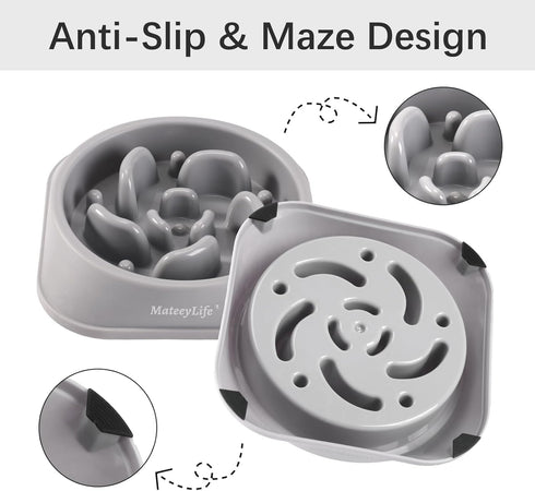 MateeyLife Anti-Choking Slow Feeder Dog Bowls, Non Slip Interactive Dog Feeding Bowls for Small Medium Large Breeds