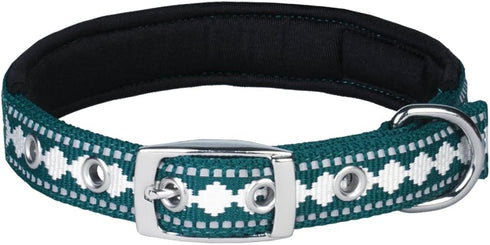 Blueberry Pet Reflective Jacquard Dog Collar, Neoprene Padding, Soft & Adjustable, Teal Blue
