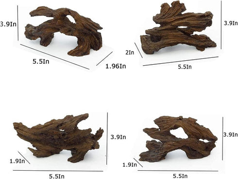 Tfwadmx 4 Pcs Aquarium Resin Driftwood Decoration, Fish Tank Cave Hideout Wood Decor