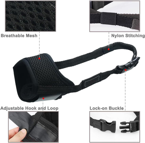 LUCKYPAW Dog Muzzle, Anti Biting Barking Chewing, Comfortable Mesh Soft Fabric, Adjustable Strap for Small Medium Large