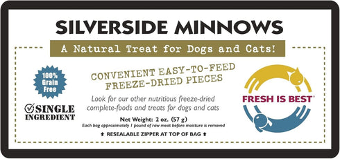Fresh Is Best - Freeze Dried Healthy Raw Meat Treats for Dogs & Cats - Silverside Minnows