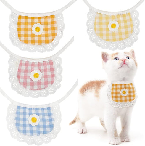 WEBEEDY 4PCS Cute Dog Lace Bandana Puppy Cat Flower Scarfs Washable Daily