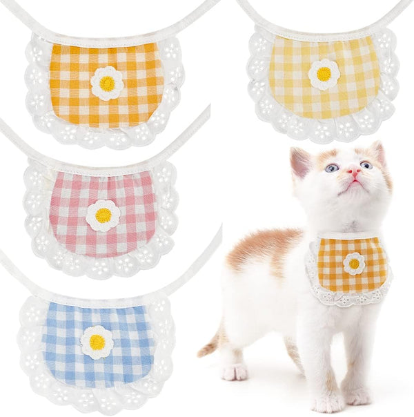 WEBEEDY 4PCS Cute Dog Lace Bandana Puppy Cat Flower Scarfs Washable Daily