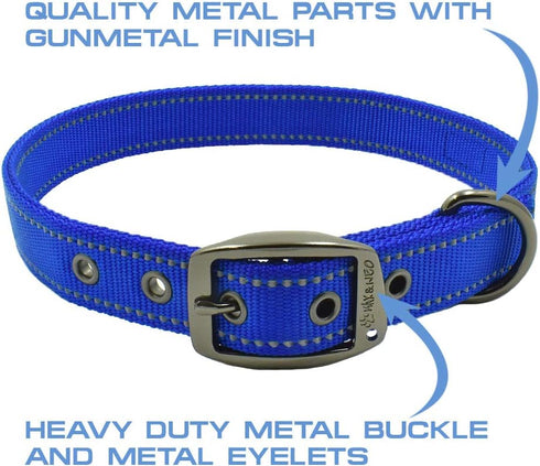 Max and Neo MAX Reflective Metal Buckle Dog Collar, Medium, Blue - We Donate a Collar to Dog Rescue