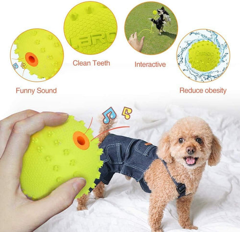 LaRoo Squeaky Dog Ball Toy, Durable Natural Rubber Chew Toy for Small Medium Large Dogs, Floating Training (6.5CM Green)