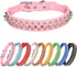Adjustable Spiked Studded Dog Collar, Soft Leather Puppy Collar for Small Medium Dogs, Light Blue-2