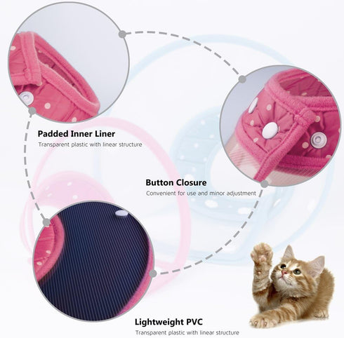 Cat Cone Collar, Recovery Elizabethan E-Collar for Kitten Puppy Dog, Clear Soft Neck, Not Block Vision, M in Rose