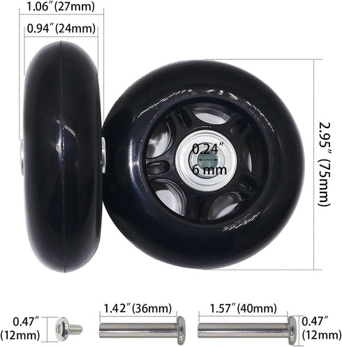Mute Wear-resistant Outer Diameter 2.95 inch Luggage Suitcase Replacement Wheels Kit Inline Outdoor Skate Replacement Wheels (2.95" x 0.94") by YongXuan