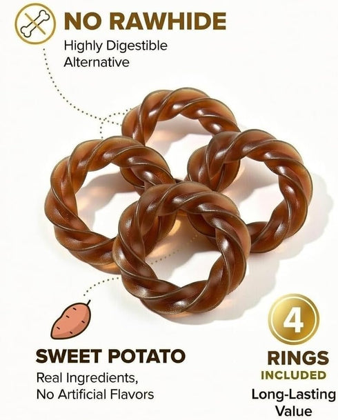 Generic (4 No Rawhide Puppy Teething Rings Sweet Potato Rings) Grain Free Rawhide Alternative Teething Treats