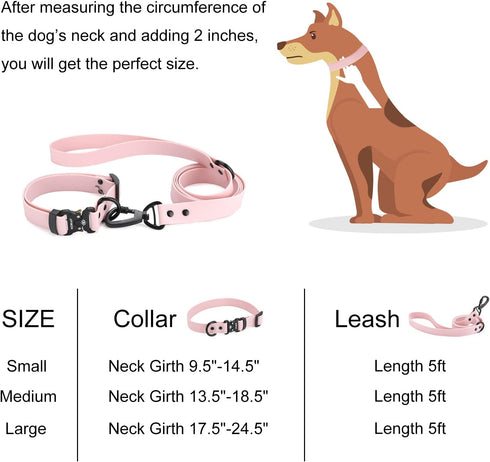 Waterproof Dog Collar and Leash Set with Adjustable Quick Release Buckle for Large, Medium, Small Dogs (Large, Purple)