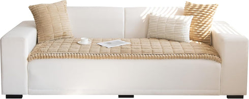 LiveGo Fuzzy Couch Covers for Pets, Garden Chic Cotton Protective Couch Cover, Pet Mat Bed Couch Cover (Milky Coffee)