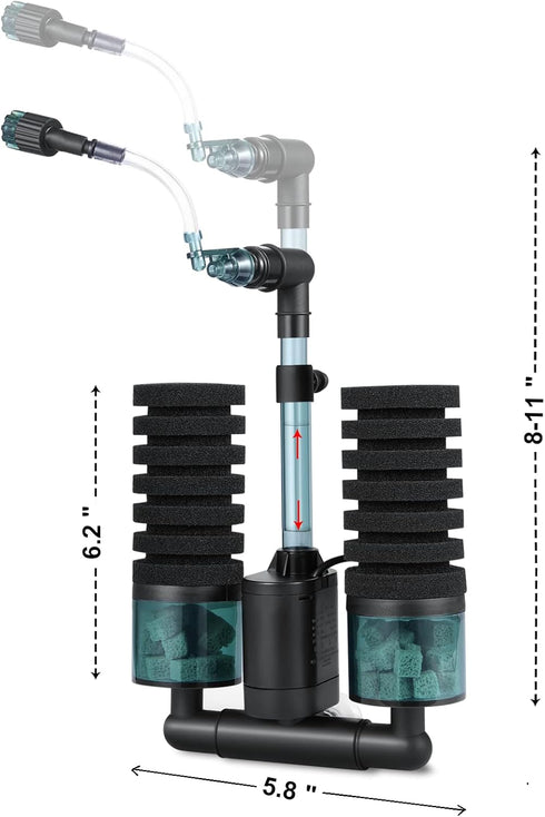 QANVEE S(6-30 Aquarium Sponge Filter Bubbler with Ultra Quiet Water Pump and Ceramic Balls for Fish Shrimp Breeding