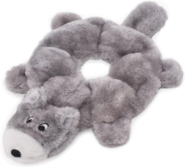 ZippyPaws Loopy No Stuffing Squeaky Plush Dog Toy for Small and Medium Dogs - Wolf