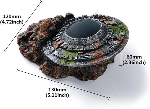 Creative UFO Aquarium Decorations - Medium Fish Tank Decor Aquatics Cave for Micro Flying Saucer Landscaping