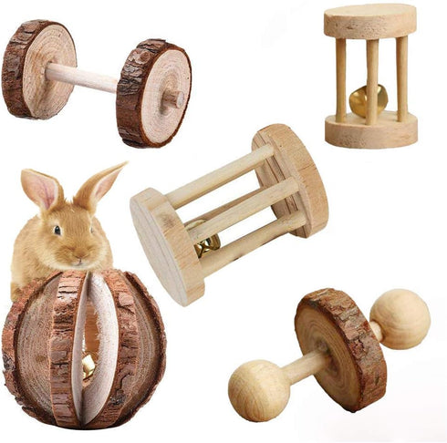 5 Pcs Hamster Chew Toys, Vankcp Natural Wooden Molar Ball for Small Animals, Cat, Rabbits, Guinea Pig