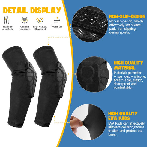 Kids / Youth Sports Honeycomb Compression Knee Pad and Elbow Pads, Protective Gear for Various Sports