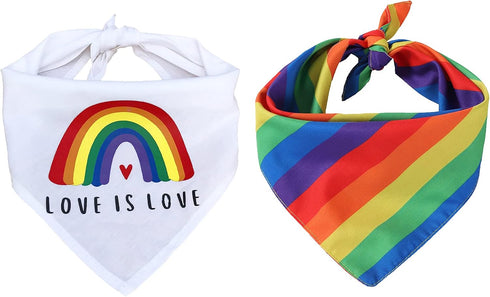 Tinsow 2 Pcs Dog Bandanas - Gay Pride Rainbow Cotton Handkerchiefs for Party Supply