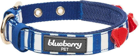 Blueberry Pet 4 Patterns Bon Voyage Sea Lover Adjustable Dog Collar in Chunky Nautical Blue Stripes, Neck 9-12.5" for