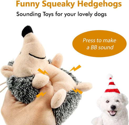 Durable Dog Squeaky Toys, Interactive Plush Chew Toys for Small, Medium, Large Dogs (Grey+Yellow, Hedgehogs)