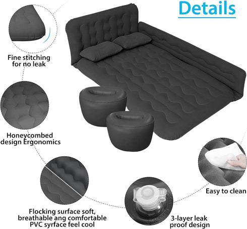 2 2 ISWEES Car Bed SUV Air Mattress, Car Air Mattress with Electric Pump, Inflatable Pillows and Footrests for Back