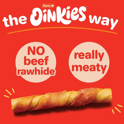 8 Count Hartz Oinkies Jerky Twists with Naturally Smoked Pork & Real Chicken Breast Dog Treats, Highly Digestible Long