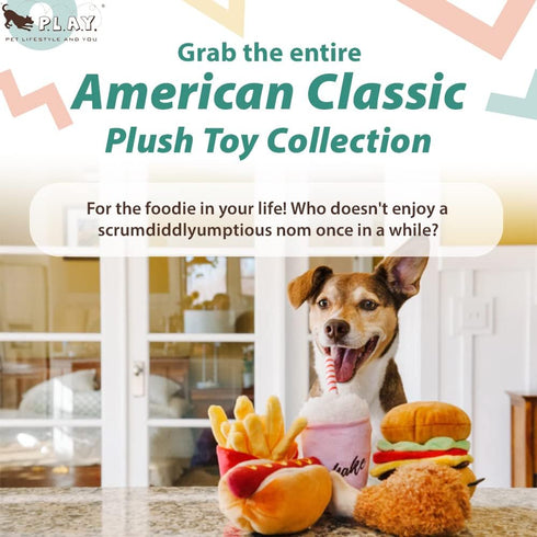P.L.A.Y. Cute Plush Dog Toys - Fast Food Themed Durable Squeaker Chew Toy, Great for Puppies & Small, Medium Dogs