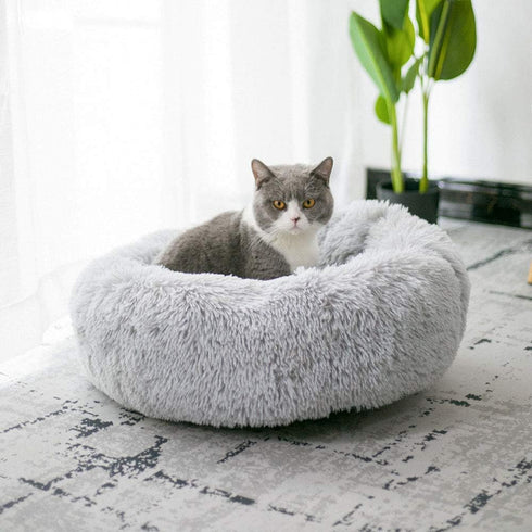 BODISEINT Modern Soft Plush Round Pet Bed for Cats or Small Dogs, Cozy Sleeping Kennel (20'' D x 8'' H, Light Grey)