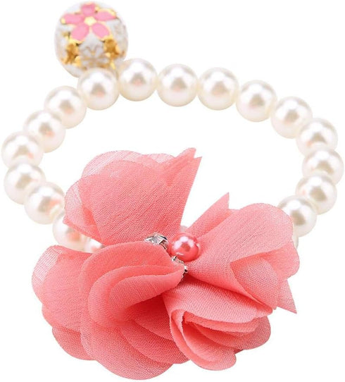 Pet Pearl Flower Necklace - Princess Necklace Collar Accessories for Puppy Decoration (Blue, Red)