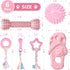 6 Pack Dog Toys for Small Dog Pink Soft Rubber Puppy Toys for Teething Funny Slippers Ball Donut Interactive Set for Small Dog Teething Toys Pet Puppy Toys Set