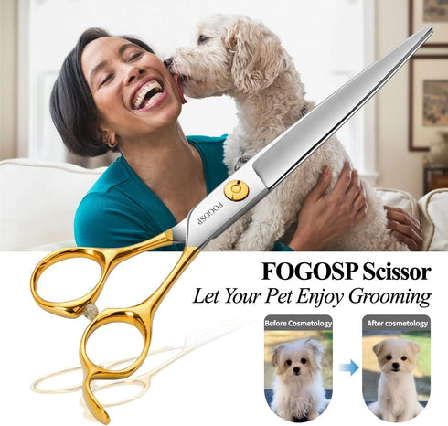 Professional Dog Grooming Scissors, Straight 7.5" Pet Grooming Shears for Small Dogs, Japan 440C Stainless Steel