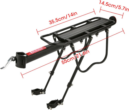 GOTOTOP Strong Alloy Rear Bike Rack, Black Pannier Bag Luggage Carrier, 55 Lbs Capacity with Reflector for Bike Cycle