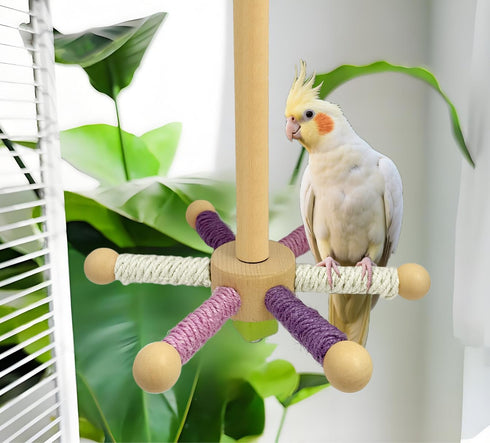 Finches Rotating Bird Perch Toy Fun Spinning Cage Stand for Parakeet, Budgie, Lovebird, Cockatiel, Conure, & Quaker