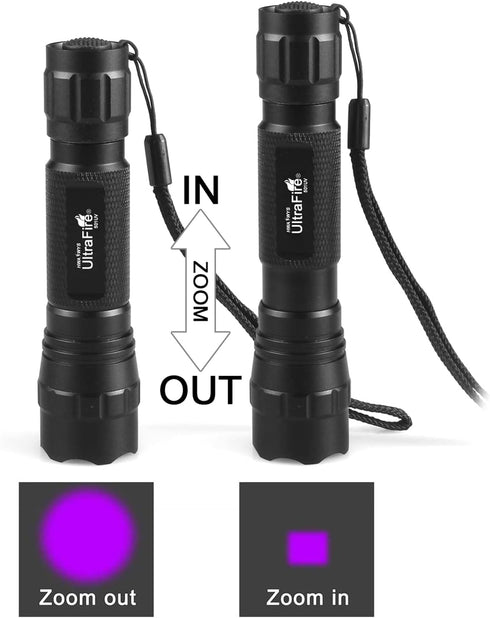 ULTRAFIRE 501B UV Flashlight Adjustable Focus 395nm Mini Black Light, Pet Urine Detector for Curing and Stains