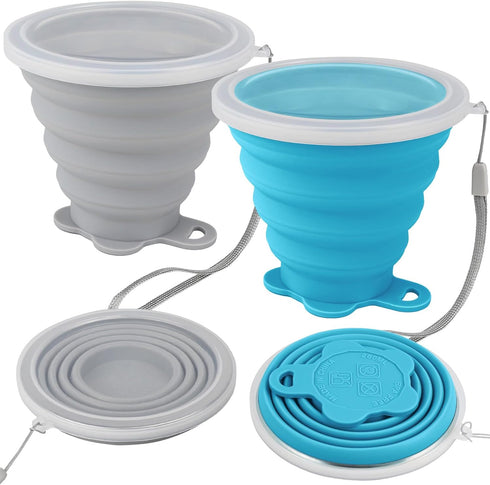 JBER Silicone Collapsible Travel Cup, Folding Camping Cup with Lids for Outdoor Hiking and Travel