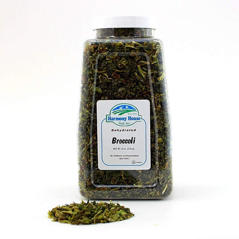 (8 oz, Harmony House Foods Dried Broccoli Flowerets Quart Size Jar) for Cooking, Camping, Emergency Supply, and More