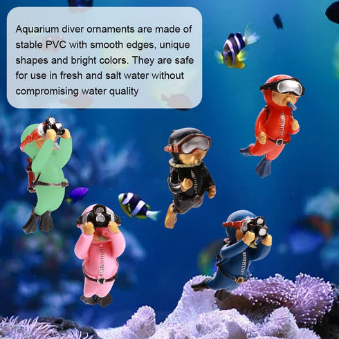 5PCS Floating Fish Tank Decorations - Cute Little Diver Aquarium Ornaments for All Kinds of Fish Tanks (Size: