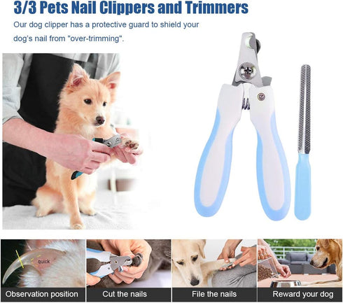 Bygytyo Pet Washing Bathing Grooming Gloves - 3 in 1 Hair Remover Brush and Nail Clippers Kit